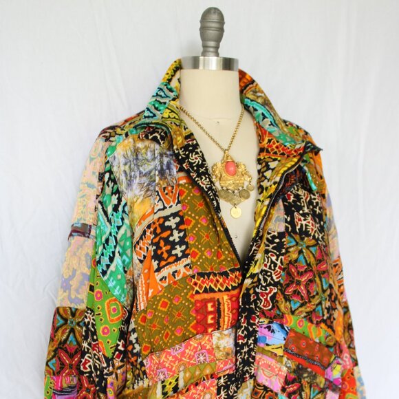 We Be Bop Vintage Patchwork Bomber puffer Jacket patchwork aztec asian ethnic - Picture 3 of 10